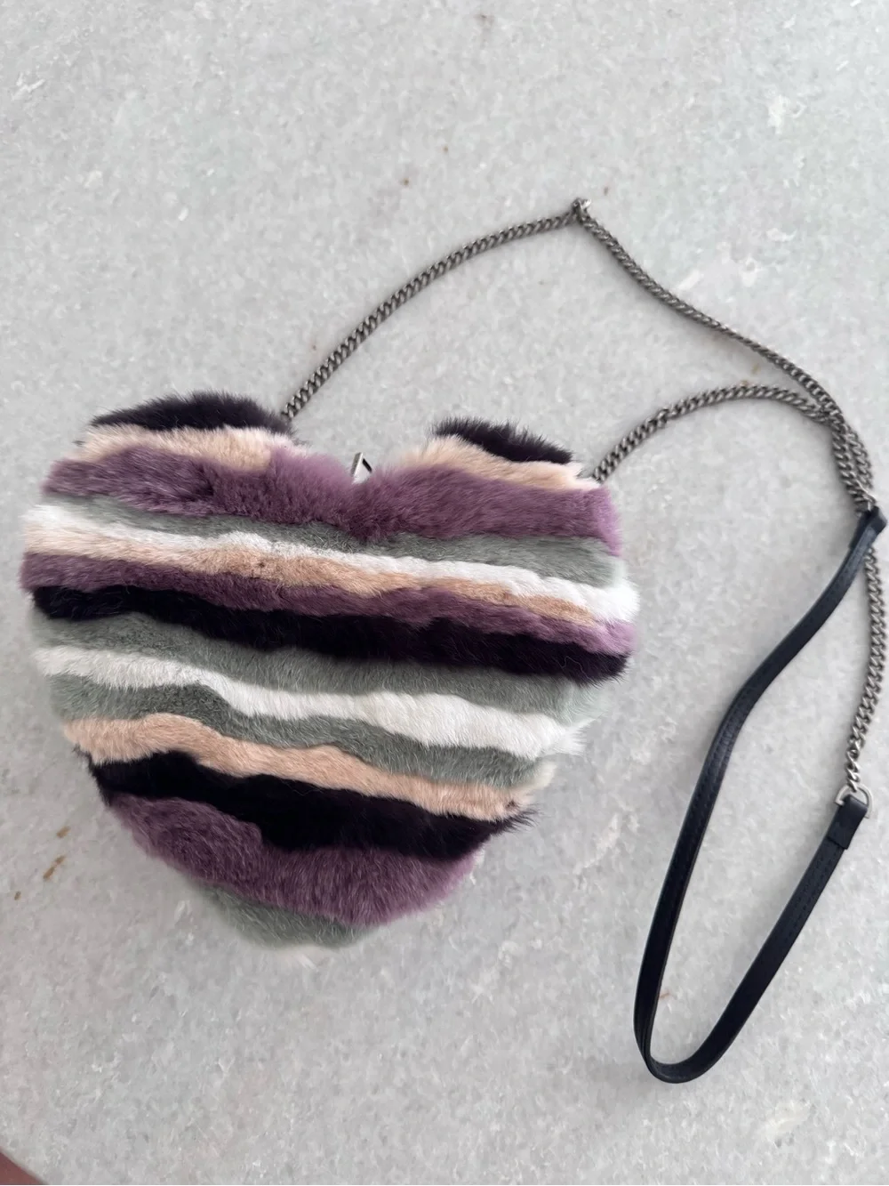 NWT Rebecca Minkoff Genuine Rabbit Fur Heart Crossbody bag